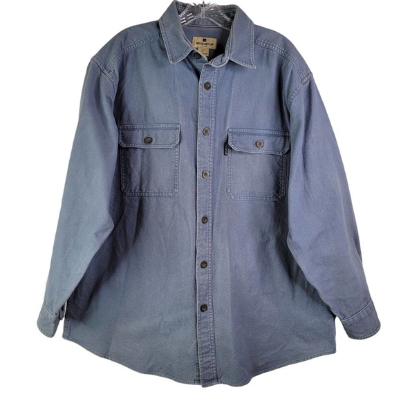 Woolrich Mens Shirt Large Slate Blue Flannel Button Down Long Sleeve Chamois - Picture 2 of 8